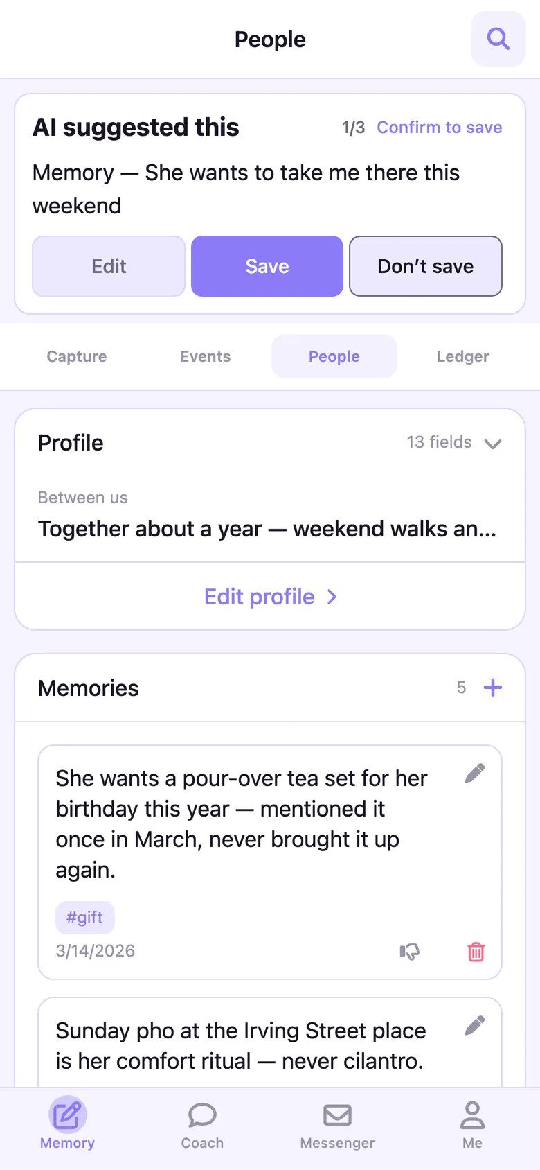 The app: the memory kept among her details